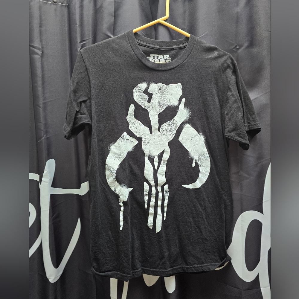 Star Wars Black T-Shirt with White Mandalorian Design.